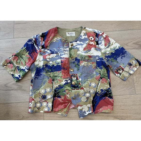 Antonette Sport Tops - Antonette Sport Vintage Teddy Bear Beach Novelty Print Button Up Shirt Womens 14